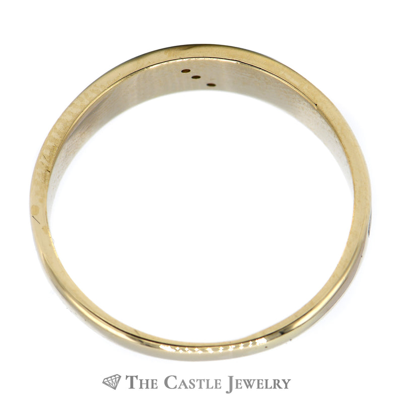Illusion Set Diamond Band with Leaf Designed Black Enamel Detail in 14k Yellow Gold