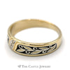 Illusion Set Diamond Band with Leaf Designed Black Enamel Detail in 14k Yellow Gold - Thumbnail 3