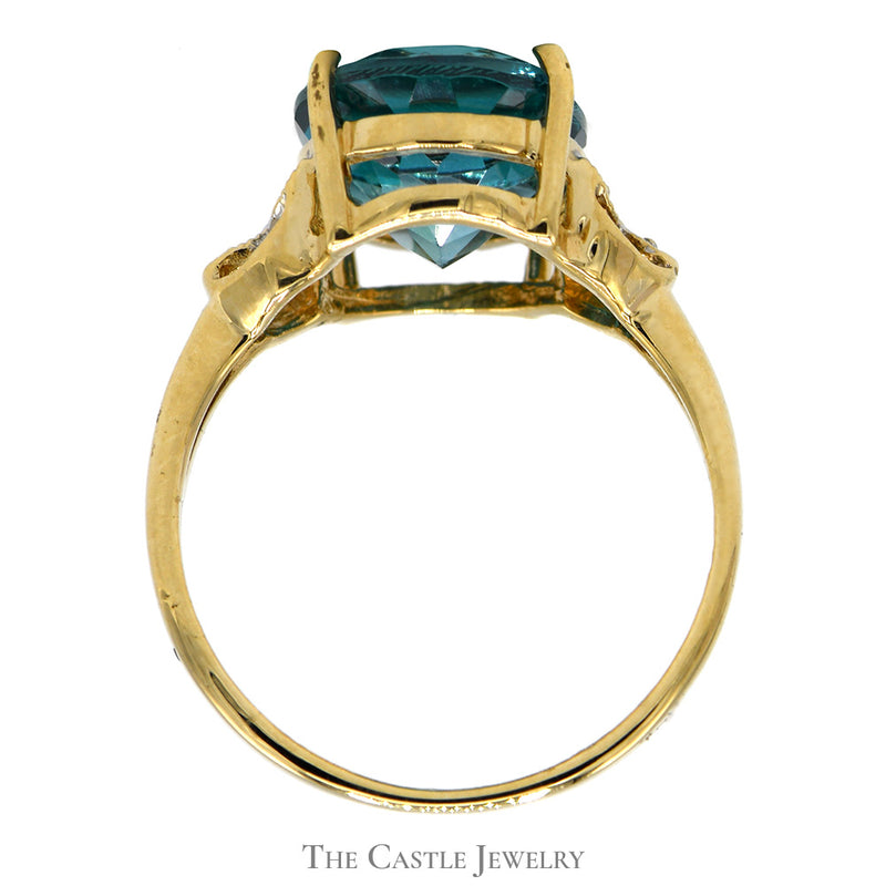 Oval Blue Nile Topaz Ring with Illusion Set Diamond Accents in 10k Yellow Gold