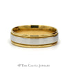 Two Tone 18k Yellow Gold and Platinum 6.75mm Wedding Band with Milgrain Edge - Thumbnail 1