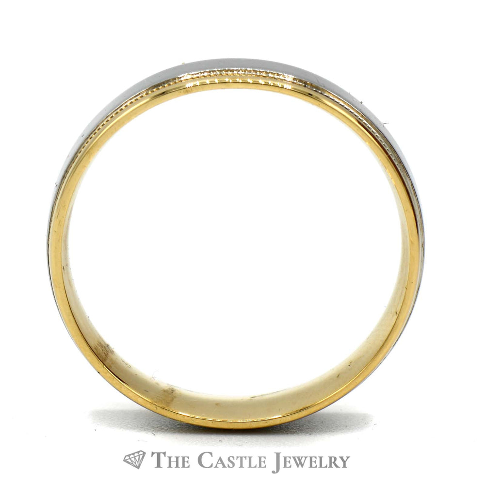 Two Tone 18k Yellow Gold and Platinum 6.75mm Wedding Band with Milgrain Edge
