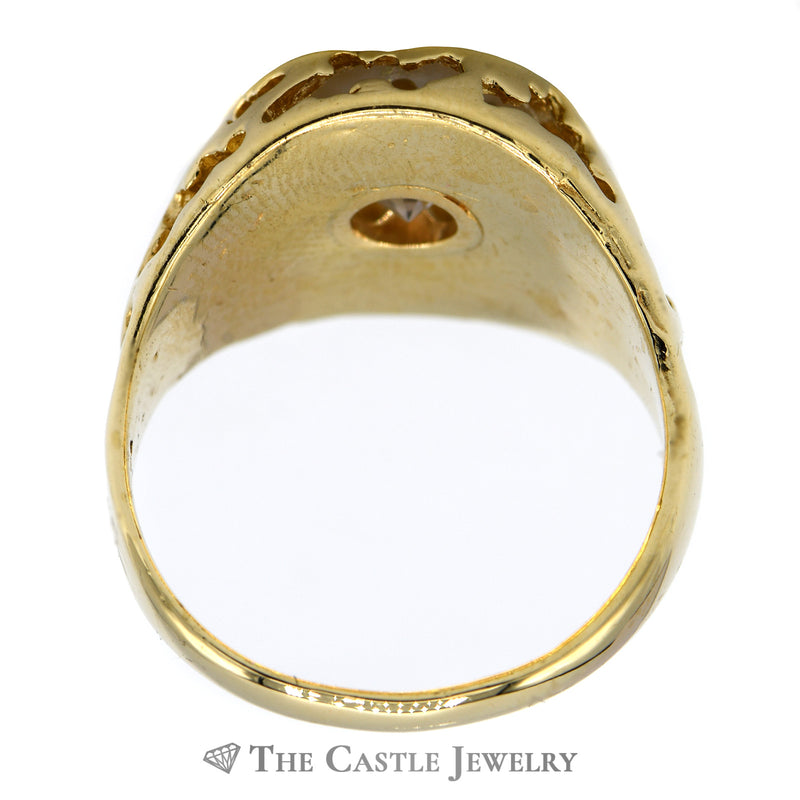 Men's Cubic Zirconia Ring in Open Nugget Designed 14k Yellow Gold Mounting