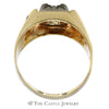 Men's Diamond Solitaire with Flat Set Sapphire and Diamond Accents in 14k Yellow Gold - Thumbnail 2