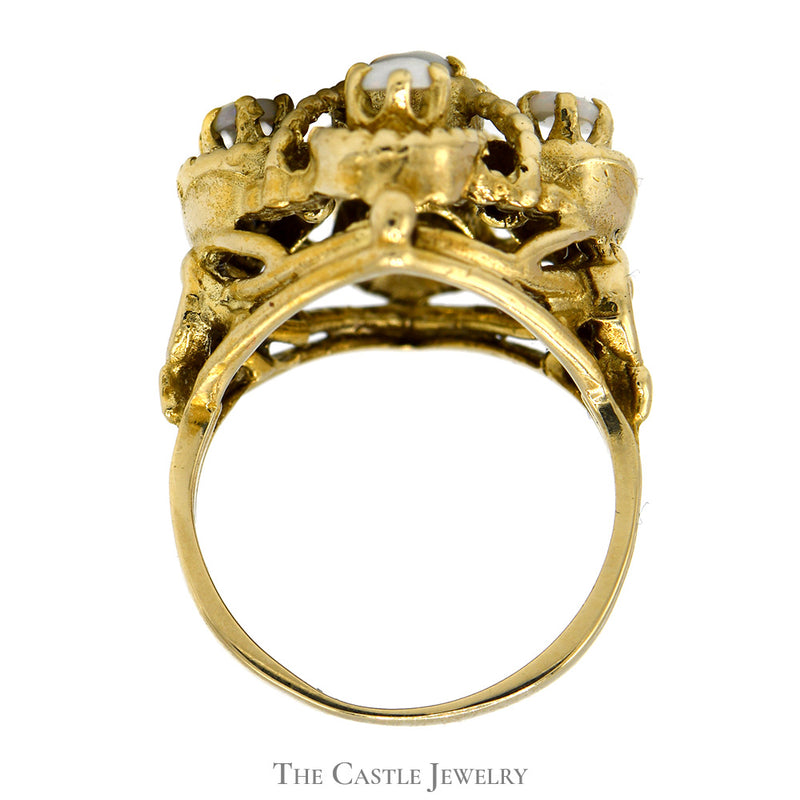 Marquise Shaped Opal Cluster Ring in 14k Yellow Gold Open Shield Design Setting