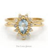 Pear Shaped Aquamarine Ring with Diamond Halo in 10k Yellow Gold Split Shank Setting - Thumbnail 1
