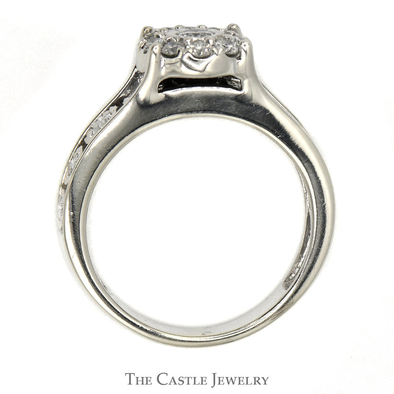 Illusion Set Diamond Cluster Ring with Diamond Accents in 10k White Gold