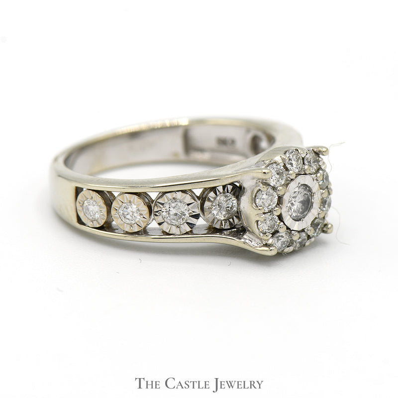 Illusion Set Diamond Cluster Ring with Diamond Accents in 10k White Gold
