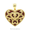 Heart Shaped Scroll Designed Pendant with Red Enamel Accent in 10k Yellow Gold - Thumbnail 1
