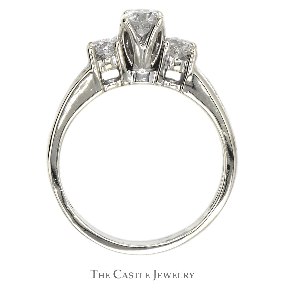1cttw Three Stone Diamond Engagement Ring with Channel Set Diamond Acc