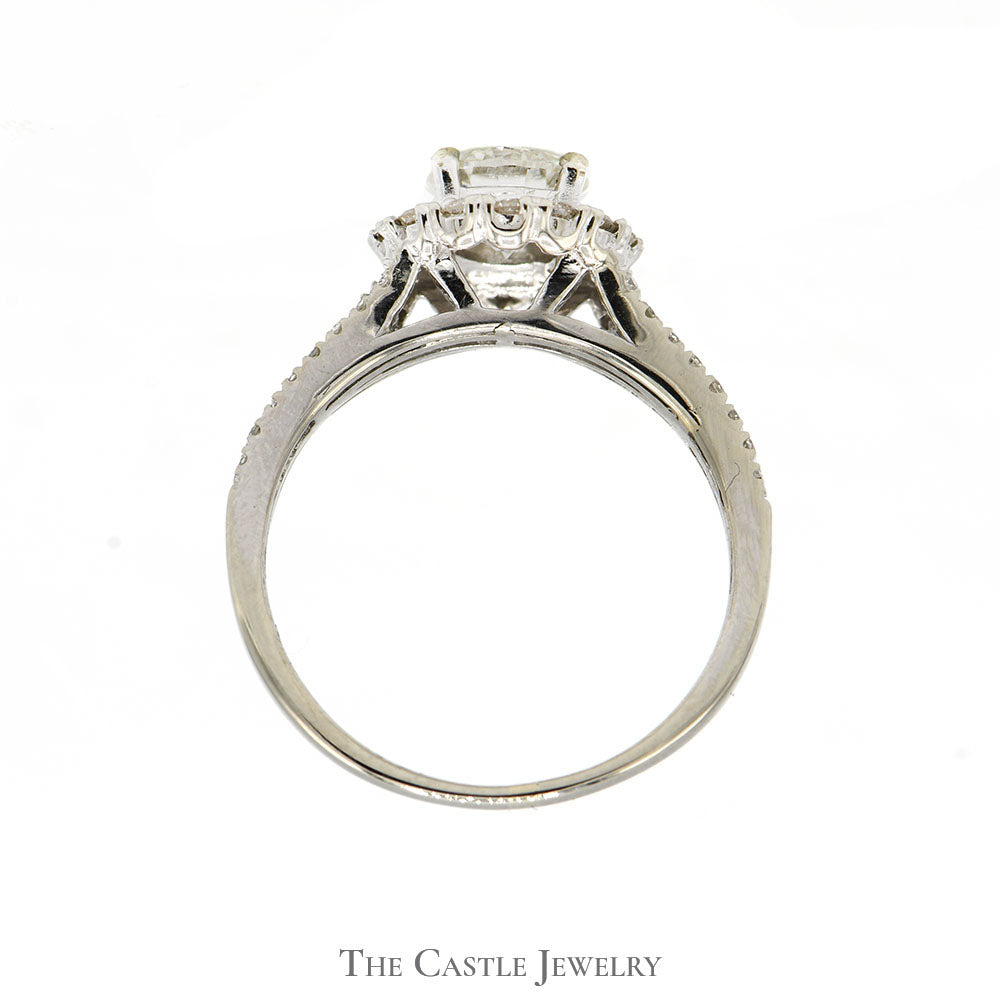 1.5cttw Round Diamond Engagement Ring with Diamond Halo and Accents in 14k White Gold