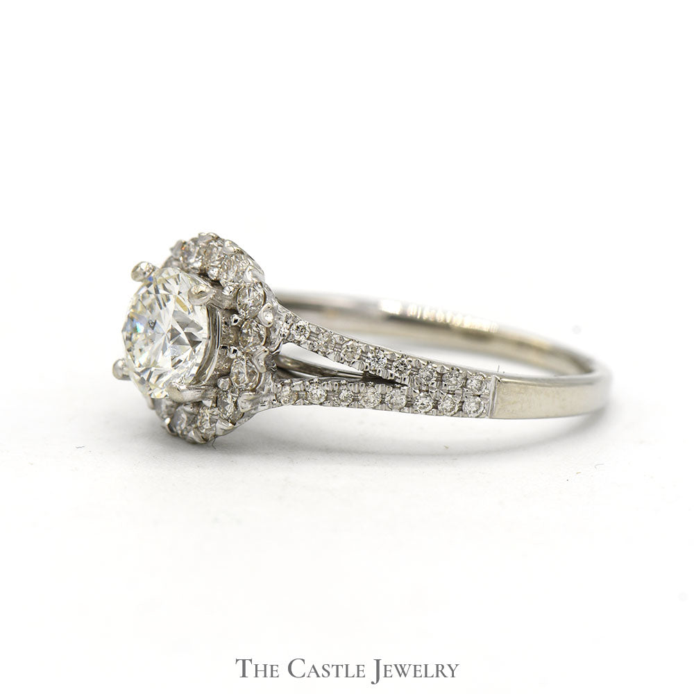 1.5cttw Round Diamond Engagement Ring with Diamond Halo and Accents in 14k White Gold