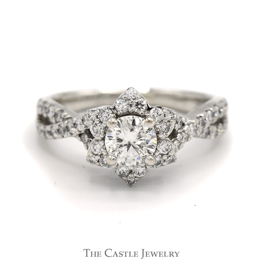 1cttw Round Diamond Flower Cluster Engagement Ring in 14k White Gold
