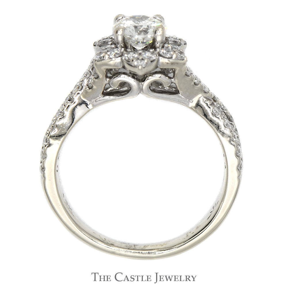 1cttw Round Diamond Flower Cluster Engagement Ring in 14k White Gold