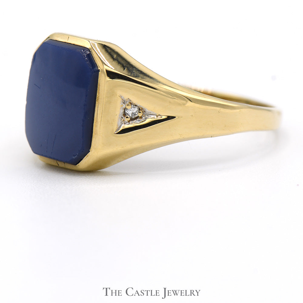 Men's Rectangular Lindy Star Ring with Diamond Accents in 10k Yellow Gold
