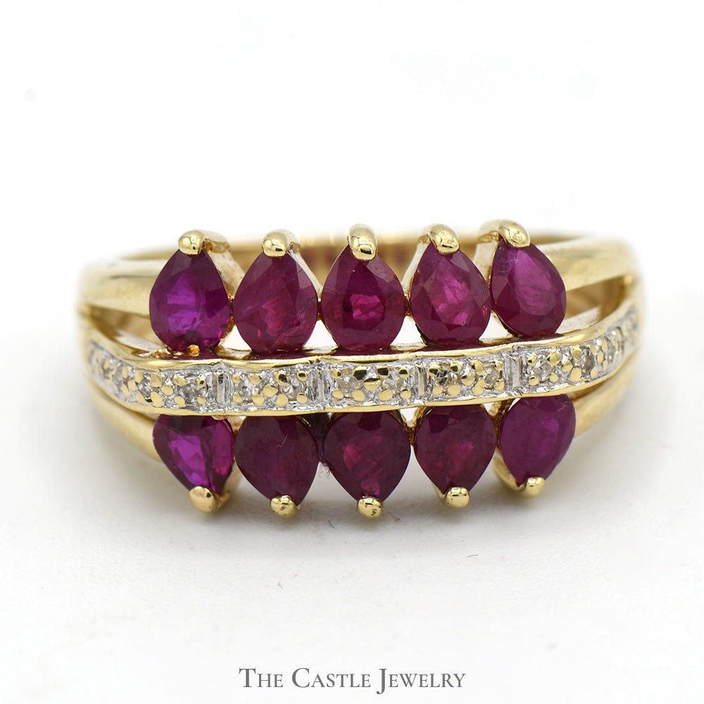Ruby Cluster Ring with Diamond Accents in 10k Yellow Gold