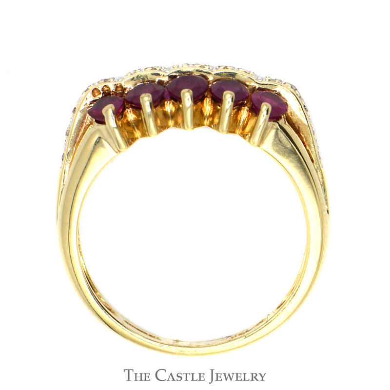 Ruby Cluster Ring with Diamond Accents in 10k Yellow Gold