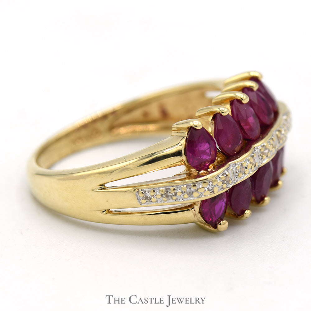 Ruby Cluster Ring with Diamond Accents in 10k Yellow Gold