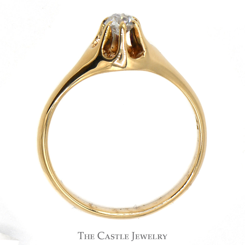Old Mine Cut Diamond Solitaire Engagement Ring with Bearclaw Setting in 14k Yellow Gold