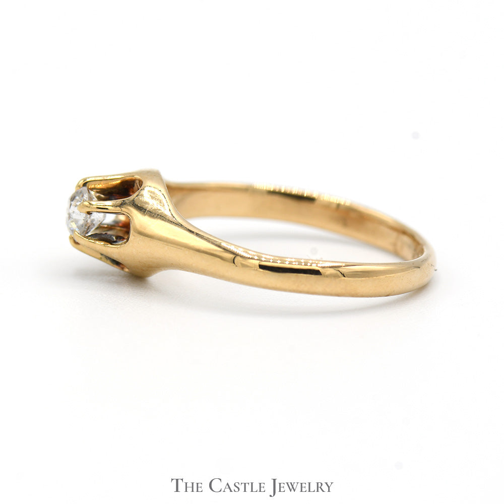 Old Mine Cut Diamond Solitaire Engagement Ring with Bearclaw Setting in 14k Yellow Gold