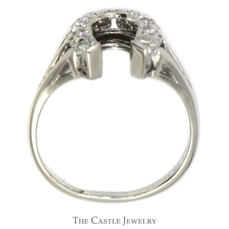 Diamond Horseshoe Ring in 14k White Gold Split Shank Mounting