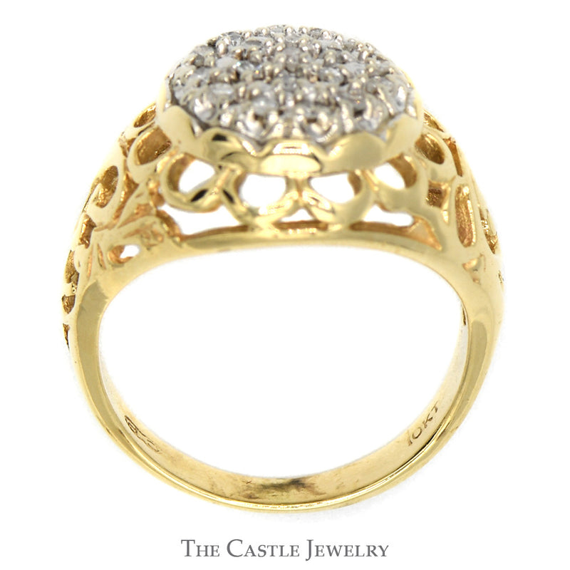 Diamond Kentucky Cluster Ring with Filigree Sides in 10k Yellow Gold