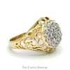 Diamond Kentucky Cluster Ring with Filigree Sides in 10k Yellow Gold - Thumbnail 3