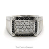 Rectangular Shaped Diamond Cluster Ring with Black Diamond Bezel in 10k White Gold Ribbed Mounting - Thumbnail 1