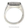 Rectangular Shaped Diamond Cluster Ring with Black Diamond Bezel in 10k White Gold Ribbed Mounting - Thumbnail 2