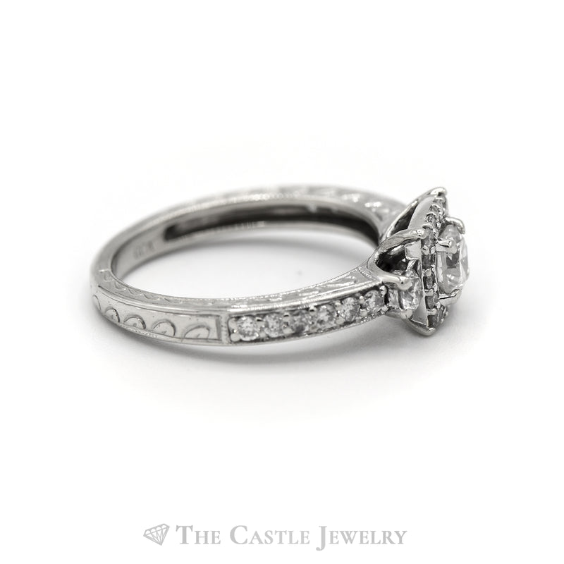 1.25CTTW Round Diamond Square Halo with Fitted Band Bridal Set in 14KT White Gold