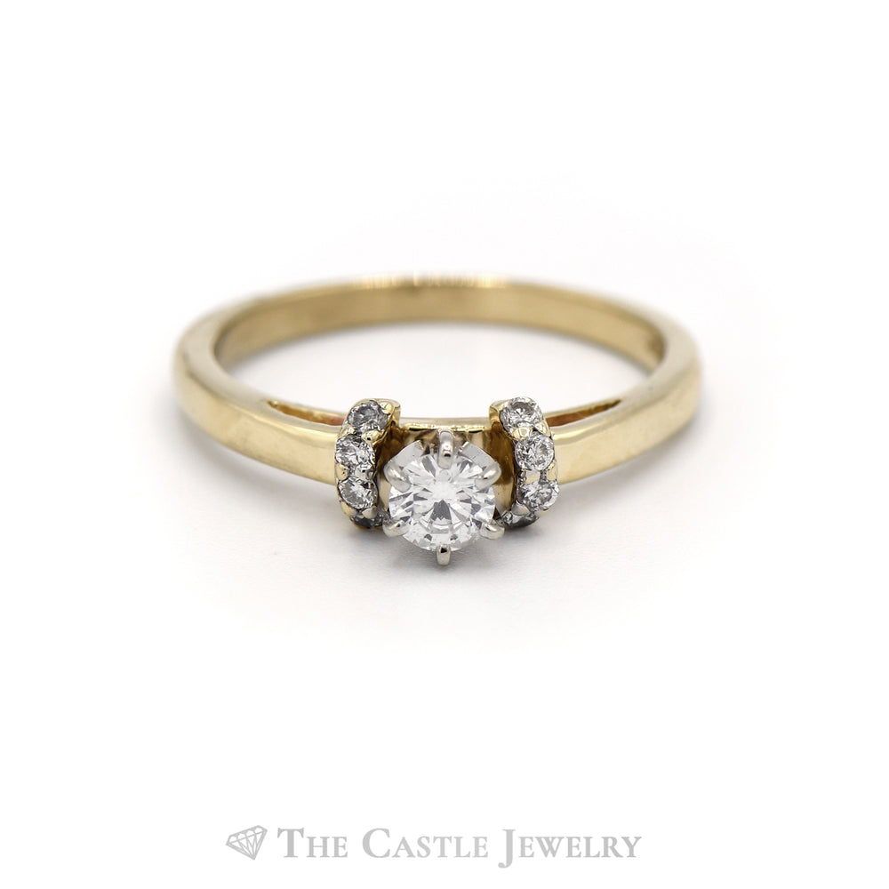 Round Diamond Solitaire with Diamond Accents Engagement Ring in 10KT Yellow Gold