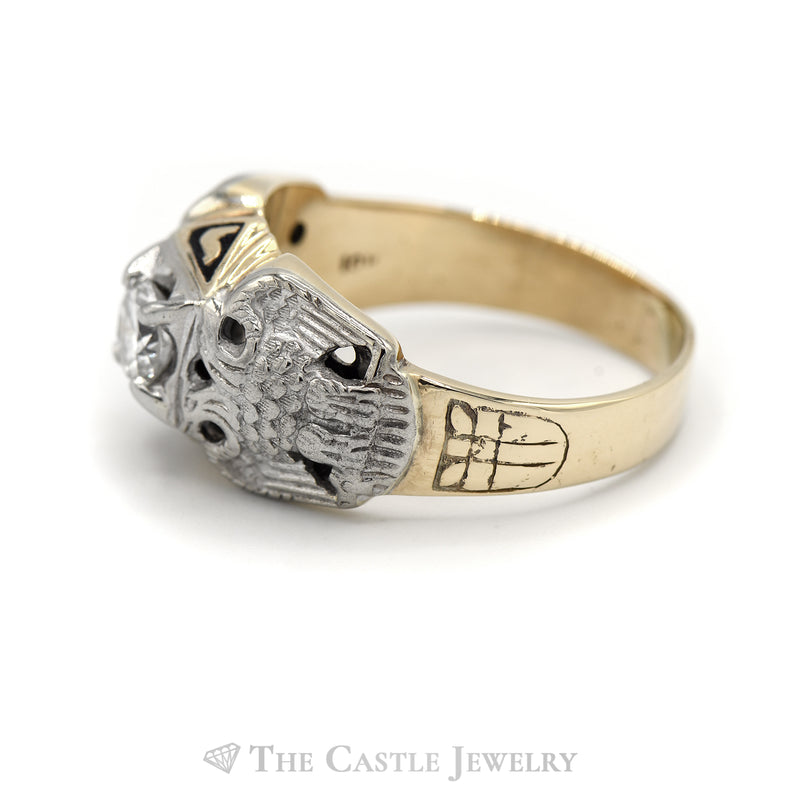 Two-Toned 1CT Round Diamond Masonic Ring in 10KT White and Yellow Gold