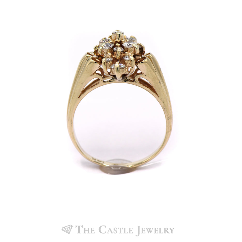 Marquise Shaped Round Diamond Cluster Ring in 14KT Yellow Gold