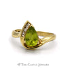 Pear Cut Peridot Ring with 3 Round Diamond Accents in 10k Yellow Gold - Thumbnail 1