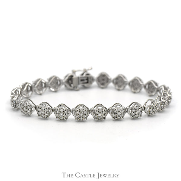 7 inch 3.5cttw Round Diamond Cluster Bracelet in 10k White Gold