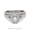 1cttw Oval Cut Diamond Bridal Set with Halo and Accented Matching Band in 14k White Gold - Thumbnail 1
