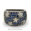 Sapphire and Diamond Cluster Star Designed Wide Band in 14k White Gold - Thumbnail 1