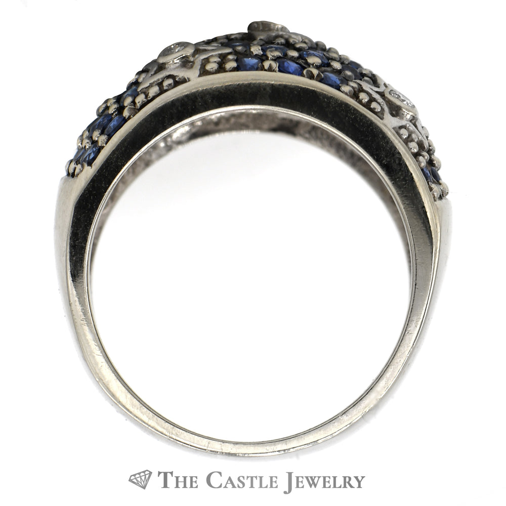 Sapphire and Diamond Cluster Star Designed Wide Band in 14k White Gold