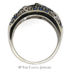 Sapphire and Diamond Cluster Star Designed Wide Band in 14k White Gold - Thumbnail 2