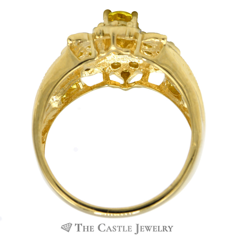 Oval Citrine Ring with Round Diamond and Citrine Accents in 14k Yellow Gold Flower Design