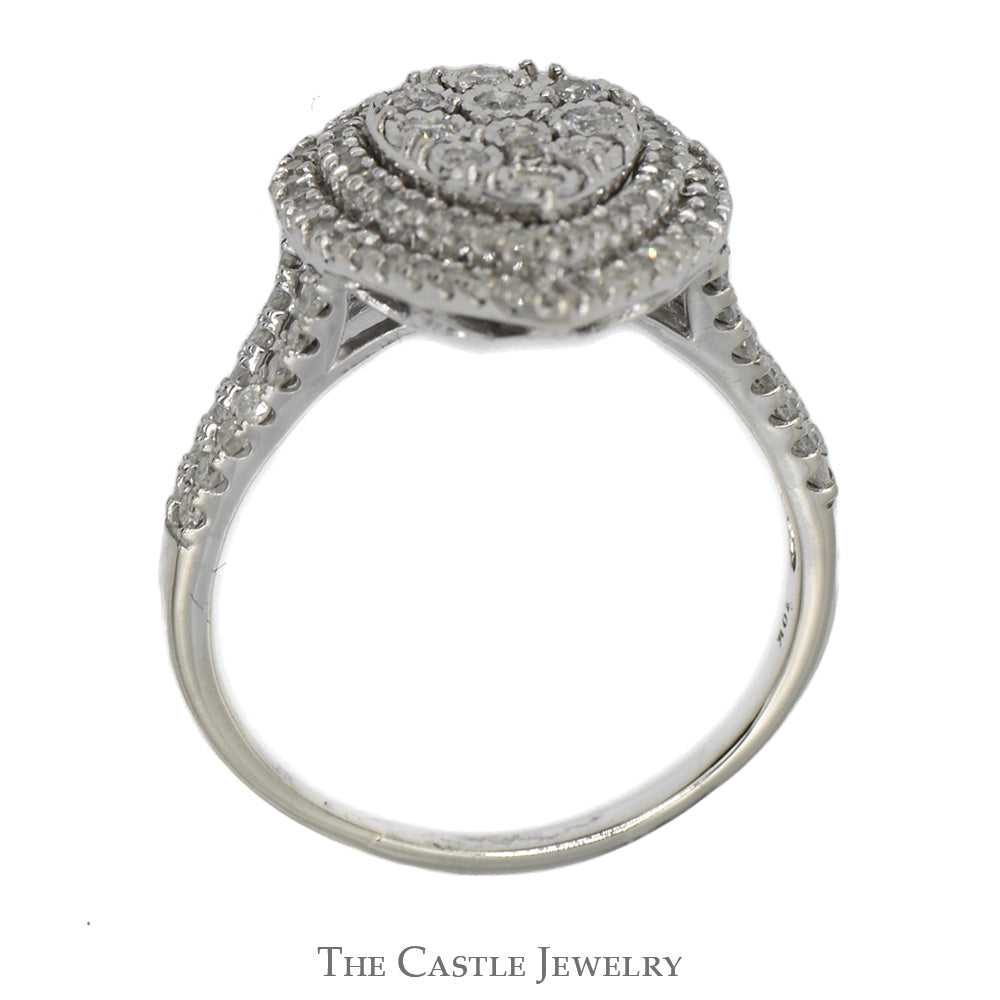 1cttw Pear Shaped Diamond Cluster Ring with Double Halo and Accents in 10k White Gold