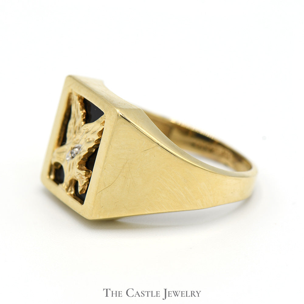 Men's Stainless Steel Gold Plated Eagle Ring With Black Onyx - Sizes 8-13