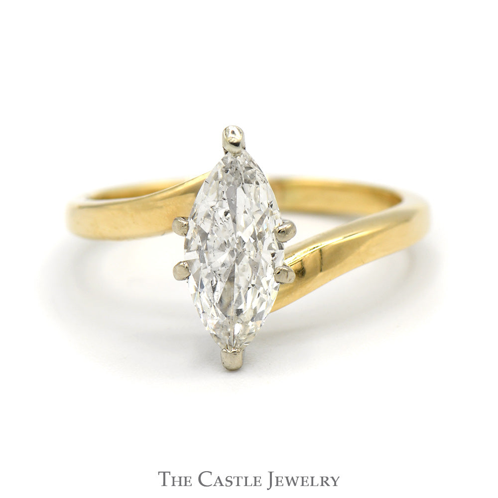 .85ct Marquise Shaped Diamond Solitaire Engagement Ring in 14k Yellow Gold Bypass Setting