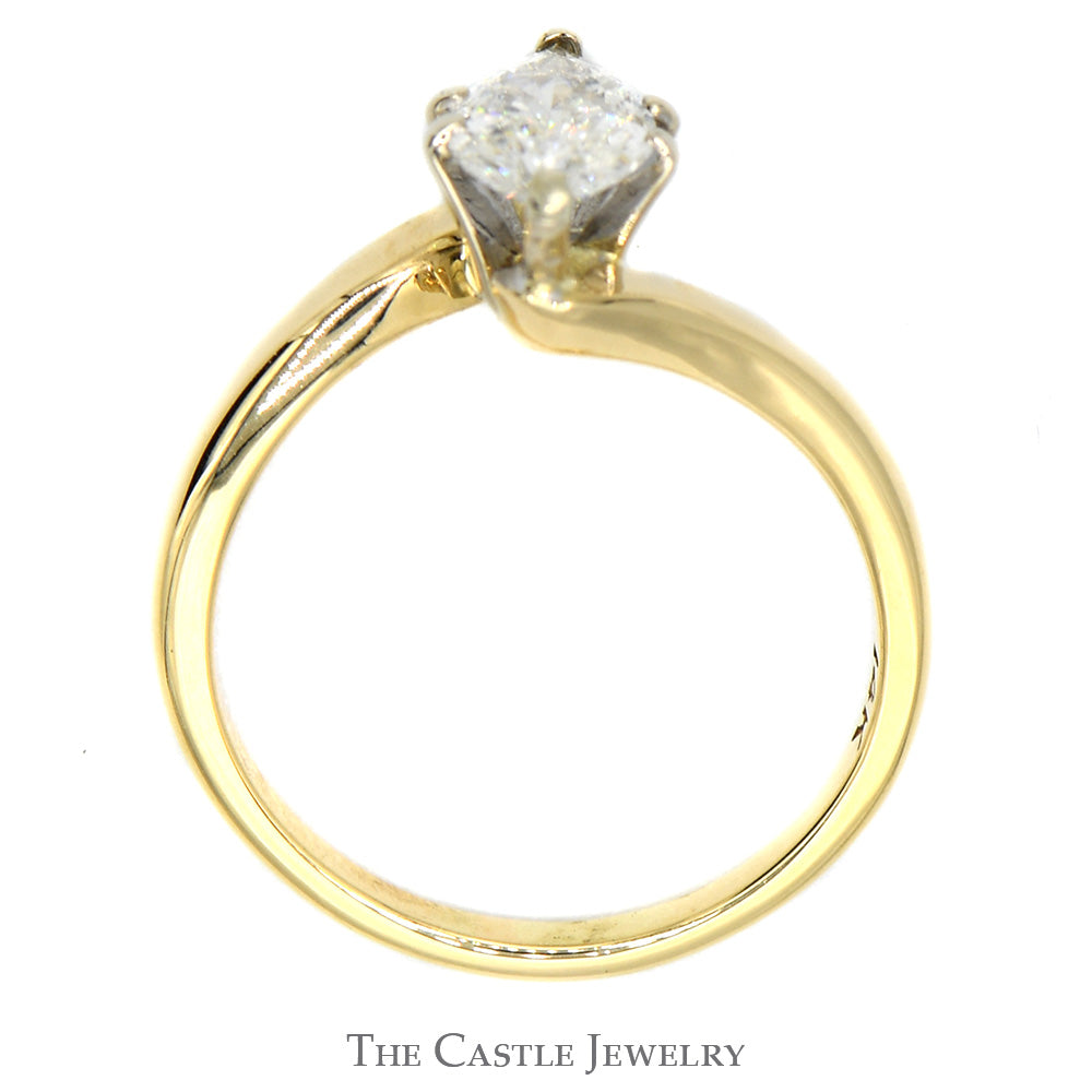 .85ct Marquise Shaped Diamond Solitaire Engagement Ring in 14k Yellow Gold Bypass Setting