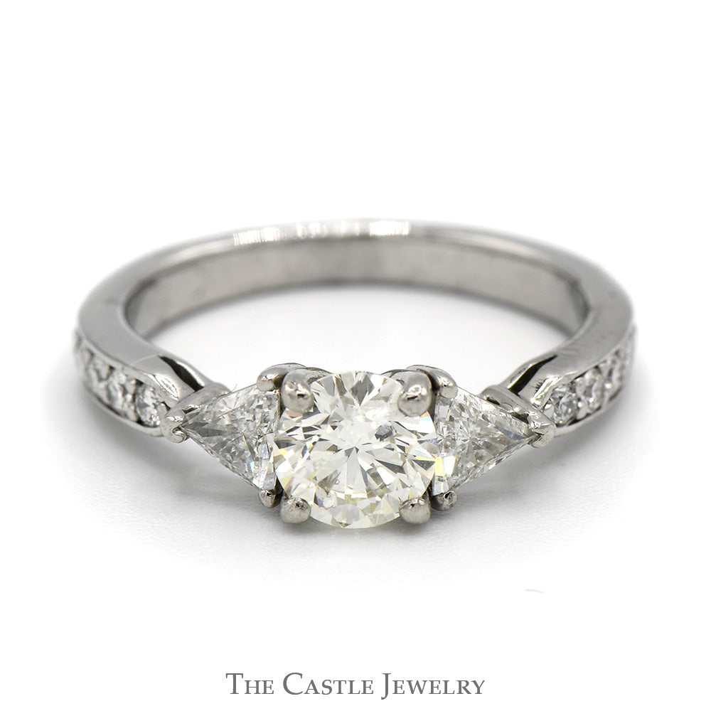Round VVS2 Diamond Engagement Ring with Trillion Cut and Round Cut Accents in Platinum