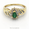 Pear Cut Emerald Ring with Diamond Halo and Baguette Accents in 10k Yellow Gold - Thumbnail 1