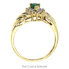 Pear Cut Emerald Ring with Diamond Halo and Baguette Accents in 10k Yellow Gold - Thumbnail 2