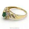 Pear Cut Emerald Ring with Diamond Halo and Baguette Accents in 10k Yellow Gold - Thumbnail 3