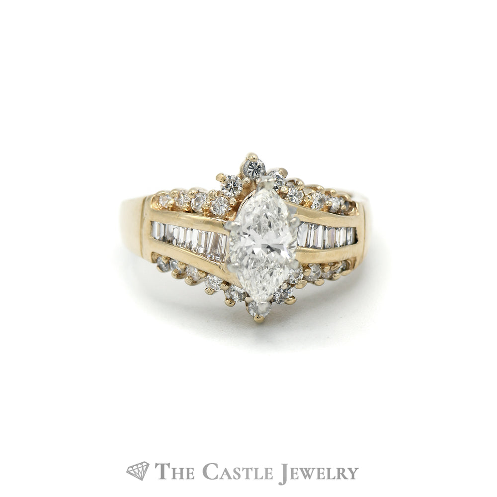 1.50CTTW Marquise Cut Diamond Engagement Ring with Diamond Accents in 14KT Yellow Gold