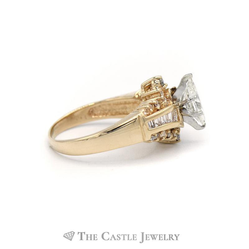 1.50CTTW Marquise Cut Diamond Engagement Ring with Diamond Accents in 14KT Yellow Gold