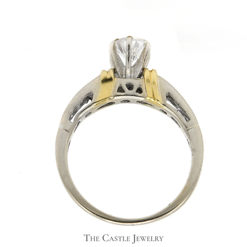 Round Diamond Engagement Ring with Princess Cut Diamond Accents in 14k Two Tone Yellow and White Gold